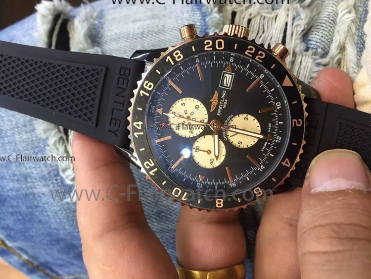 NEW Copy Breitling Navitimer Black Case Rose Gold Bezel Watch